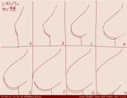 Rule 34 | beige background, breasts, bust chart, chart, comparison, dated, large breasts, medium breasts, monochrome, nipples, nude, oomune binta, simple background, size difference, small breasts, translation request, twitter username