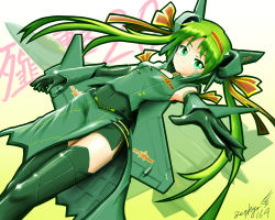 Rule 34 | 1girl, aircraft, airplane, china, green eyes, green hair, hair ornament, hair ribbon, head wings, highres, j-20, jet, long hair, matching hair/eyes, mecha musume, military, original, outstretched arm, people&#039;s liberation army, people&#039;s liberation army air force, reaching, ribbon, solo, star (symbol), twintails, wings, zephyr164