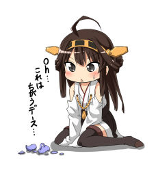 Rule 34 | 10s, 1girl, black eyes, brown hair, chibi, highres, japanese clothes, kantai collection, kongou (kancolle), long hair, personification, solo, thighhighs, ukami