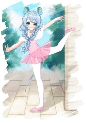 Rule 34 | 1girl, animal ears, arm up, athletic leotard, balancing, ballerina, ballet slippers, braid, commission, full body, green eyes, grey hair, leg up, legs, leotard, long hair, looking at viewer, miniskirt, mouse ears, mouse girl, mouse tail, original, outdoors, outstretched arms, pantyhose, pink footwear, pink leotard, pink skirt, see-through, skeb commission, skirt, smile, solo, standing, standing on one leg, sukoyaka (100hituzi), tail, thighs, tiara, tutu, twin braids, twintails, white pantyhose