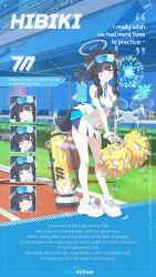 Rule 34 | 1girl, absurdres, animal ears, black hair, blue archive, blunt bangs, blush, breasts, cheerleader, cleavage, dog ears, dog girl, dog tail, expressions, eyewear on head, goggles, goggles on head, halo, hibiki (blue archive), hibiki (cheer squad) (blue archive), highres, holding, holding pom poms, jewelry, long hair, looking at viewer, medium breasts, millennium cheerleader outfit (blue archive), mimitoke, o o, official alternate costume, official art, pom pom (cheerleading), pom poms, shoes, skirt, sneakers, solo, sticker on face, sunglasses, tail, tinted eyewear