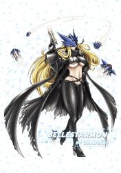 Rule 34 | 1girl, beelstarmon, belt, breasts, digimon, digimon (creature), dramonbt, female focus, fly bullet, large breasts, living weapon, long hair, mask, missile, no bra, revealing clothes, solo, third eye, underboob