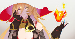 Rule 34 | 1girl, blonde hair, fire, gohan (gohanchang), hat, highres, holding flame, long hair, looking to the side, nijisanji, nui sociere, nui sociere (1st costume), solo, virtual youtuber, witch, witch hat, yellow eyes