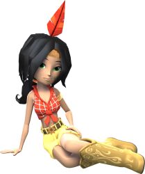 Rule 34 | 1girl, banjo-kazooie, banjo-kazooie: nuts and bolts, belt, belt buckle, black hair, boots, breasts, buckle, cleavage, crop top, feather hair ornament, freckles, green eyes, hair ornament, highres, humba wumba (banjo-kazooie), legs, looking at viewer, lying, medium breasts, native american, official art, rareware, smile, solo