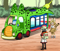 Rule 34 | 10s, 1girl, 2boys, android 17, android 18, animal ears, backpack, bag, bandana, black hair, blonde hair, blue eyes, brother and sister, cell (dragon ball), cell junior, cosplay, dragon ball, dragonball z, dress, earrings, happy, hat, highres, japari bus, jewelry, kaban (kemono friends), kaban (kemono friends) (cosplay), kemono friends, lucky beast (kemono friends), multiple boys, orange bandana, orange bandanna, pantyhose, parody, red ribbon army, serval (kemono friends), serval (kemono friends) (cosplay), serval print, serval tail, shinomiya akino, siblings, smile, tail, thighhighs