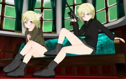 Rule 34 | blonde hair, erica hartmann, glasses, gun, siblings, sisters, strike witches, twins, ursula hartmann, weapon, world witches series