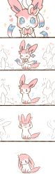 Rule 34 | 5koma, animal ears, blue eyes, bow, comic, creatures (company), ears down, closed eyes, game freak, gen 6 pokemon, highres, long image, lovewolf5122, nintendo, no humans, open mouth, pokemon, pokemon (creature), ribbon, smile, solo focus, surprised, sylveon, tail, tall image, wolfwithribbon