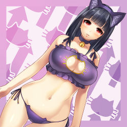 Rule 34 | 1girl, alternate costume, animal ears, arrow (projectile), beatmania, beatmania iidx, bell, black hair, blunt bangs, blush, border, breasts, cat, cat cutout, cat ear panties, cat ears, cat lingerie, choker, cleavage cutout, clothing cutout, cowboy shot, dutch angle, eyebrows, fake animal ears, gluteal fold, groin, hairband, hinazuki ririna, jingle bell, km (km517), large breasts, looking at viewer, meme attire, navel, neck bell, panties, purple border, purple panties, side-tie panties, silhouette, solo, stomach, string panties, thigh gap, underwear, underwear only, wide hips