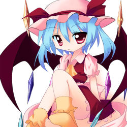 Rule 34 | 1girl, blue hair, flandre scarlet, flat chest, haiiro (immature), if they mated, lowres, red eyes, remilia scarlet, solo, touhou