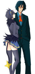 1boy 1girl ass bad_id bad_pixiv_id breasts colored_sclera costume creatures_(company) emukon game_freak garchomp gen_4_pokemon luxray nintendo personification pokemon red_sclera skirt tail thighhighs yellow_eyes