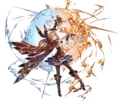 Rule 34 | 10s, 1girl, black footwear, black gloves, black ribbon, blue eyes, book, boots, cape, clarisse (granblue fantasy), fire, frilled gloves, frills, full body, gloves, granblue fantasy, hair ribbon, high heel boots, high heels, holding, holding book, ice, light brown hair, long hair, magic, minaba hideo, miniskirt, official art, open book, red skirt, ribbon, skirt, solo, thighhighs, transparent background, zettai ryouiki