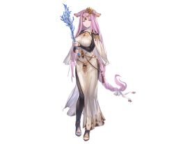 Rule 34 | 1girl, animal ears, blue eyes, breasts, closed mouth, erune, full body, granblue fantasy, hair ornament, holding, holding staff, large breasts, long hair, minaba hideo, nereus (granblue fantasy), official art, pink hair, solo, staff, tattoo, third-party source, transparent background