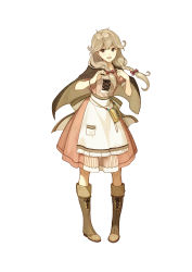 Rule 34 | 1girl, absurdres, apron, blonde hair, blush, boots, braid, brown eyes, cape, capelet, faye (fire emblem), fire emblem, fire emblem echoes: shadows of valentia, full body, hidari (left side), highres, knee boots, long hair, low-braided long hair, low-tied long hair, nintendo, official art, open mouth, short sleeves, simple background, smile, solo, standing, twin braids, white background