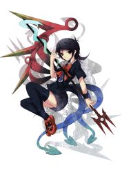 Rule 34 | 1girl, bad id, bad pixiv id, black hair, black thighhighs, crost, dress, female focus, houjuu nue, polearm, red eyes, short hair, snake, solo, spear, thighhighs, touhou, trident, weapon, wings, zettai ryouiki
