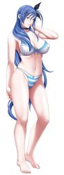 Rule 34 | 1girl, barefoot, blue hair, bra, breasts, cleavage, collar, full body, hair ornament, hair ribbon, hairclip, highres, ikazaki reia, jewelry, large breasts, lingerie, long hair, looking at viewer, p/a ~potential ability~, panties, ribbon, sei shoujo, solo, transparent background, underwear, underwear only, very long hair, yellow eyes