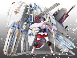 Rule 34 | &gt;:(, 10s, 1girl, big.g, black hair, brown eyes, detached sleeves, frown, full body, hair ornament, holding, huge weapon, kantai collection, katana, machinery, mecha musume, nontraditional miko, pleated skirt, short hair, skirt, solo, sword, v-shaped eyebrows, weapon, yamashiro (kancolle)