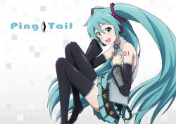 Rule 34 | 1girl, aqua eyes, aqua hair, bad id, bad pixiv id, boots, detached sleeves, hand on own chest, hatsune miku, headset, long hair, necktie, open mouth, skirt, solo, taku1122, thigh boots, thighhighs, twintails, very long hair, vocaloid