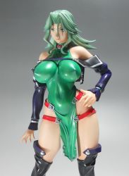 Rule 34 | 1girl, bare shoulders, breasts, female focus, figure, green hair, highres, lamia loveless, large breasts, long hair, photo (medium), simple background, solo, super robot wars, super robot wars original generation