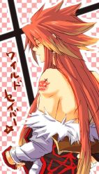 Rule 34 | 00s, 1boy, bad id, bad pixiv id, checkered background, long hair, luke fon fabre, male focus, md5 mismatch, official alternate costume, red hair, solo, tales of (series), tales of the abyss, tattoo