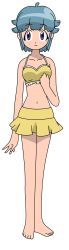 Rule 34 | barefoot, bikini, bikini skirt, blue hair, highres, keroro gunsou, nishizawa momoka, purple eyes, solo, swimsuit