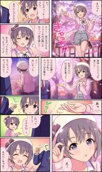 Rule 34 | 1boy, 1girl, character name, cherry blossoms, cinderella girls gekijou, comic, formal, grey eyes, grey hair, hat, highres, idolmaster, idolmaster cinderella girls, idolmaster cinderella girls starlight stage, necktie, official art, open mouth, otokura yuuki, petals, producer (idolmaster), short hair, smile, suit, third-party edit, third-party source, translation request