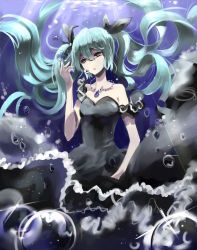 Rule 34 | 1girl, bad id, bad pixiv id, dress, floating hair, green hair, hatsune miku, highres, jewelry, long hair, moriz, necklace, shinkai shoujo (vocaloid), solo, submerged, twintails, underwater, very long hair, vocaloid
