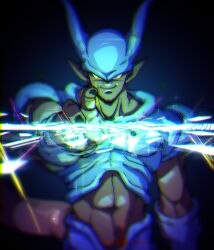 Rule 34 | 1boy, black nails, closed mouth, colored skin, dragon ball, dragonball z, horns, incoming attack, janemba, kouji08250, male focus, navel, pointy ears, smile, solo, standing, tail, upper body, yellow skin