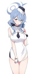 Rule 34 | 1girl, absurdres, ako (blue archive), ash (cat7evy), bare shoulders, black gloves, blue archive, blue eyes, blue hair, dress, gloves, highres, long hair, official alternate costume, simple background, solo, thighs, white background, white dress, white gloves