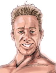 Rule 34 | 1boy, :d, billy herrington, blonde hair, collarbone, commentary request, gachimuchi pants wrestling, green eyes, grin, looking at viewer, male focus, manly, open mouth, portrait, real life, simple background, smile, solo, teeth, tk8d32, upper body, white background, wrestling (series)