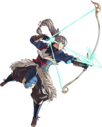Rule 34 | 1boy, boots, bow (weapon), fire emblem, fire emblem fates, fire emblem heroes, full body, gloves, grey hair, highres, holding, holding bow (weapon), holding weapon, japanese clothes, knee boots, kozaki yuusuke, long hair, long sleeves, male focus, nintendo, official art, pants, ponytail, red eyes, solo, takumi (fire emblem), transparent background, weapon