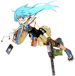 1girl 2no blue_eyes blue_hair female_focus glasses gun long_hair matching_hair/eyes ninomoto original skirt solo weapon