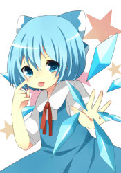 Rule 34 | 1girl, :p, ai 1003, akanbe, bad id, bad pixiv id, blue dress, blue eyes, blue hair, bow, cirno, dress, eyelid pull, hair bow, highres, ice, ice wings, matching hair/eyes, ribbon, solo, star (symbol), tears, tongue, tongue out, touhou, wings
