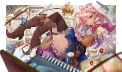 Rule 34 | 1girl, absurdres, ahoge, animal ear fluff, animal ears, apple, bandeau, belt, bloomers, blue eyes, blurry, blurry foreground, book, boots, breasts, brooch, broom, brown footwear, brown thighhighs, bug, butterfly, cat ears, closed mouth, earrings, eva mashiro, extra ears, flask, floating, flower, food, frilled thighhighs, frills, fruit, full body, garter straps, gem, gloves, high heel boots, high heels, highres, holding, holding wand, holster, indie virtual youtuber, insect, jewelry, kerosene lamp, long hair, medium breasts, mortar (bowl), navel, necox nekoha, open book, outstretched arm, painting (object), pestle, pocket watch, quill, reaching, reaching towards viewer, round-bottom flask, scroll, second-party source, single glove, single sleeve, single thighhigh, slit pupils, smile, solo, test tube, thigh strap, thighhighs, thighs, underwear, virtual youtuber, wand, watch, wheat, white gloves