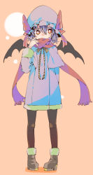Rule 34 | 1girl, alternate costume, aoi kujira, bat wings, bow, bright pupils, brown pantyhose, coat, hair between eyes, hat, hat bow, light purple hair, long sleeves, mob cap, pantyhose, red eyes, remilia scarlet, scarf, solo, touhou, white pupils, wings, winter clothes