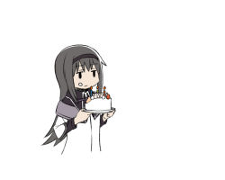 Rule 34 | 10s, 1girl, akemi homura, bad id, bad pixiv id, black hair, blank stare, cake, candle, capelet, expressionless, female focus, food, food on face, hairband, holding, long sleeves, magical girl, mahou shoujo madoka magica, mahou shoujo madoka magica (anime), oda takayuki, ribbon, simple background, solo, white background, | |