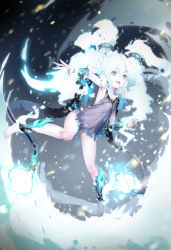 Rule 34 | 1girl, barefoot, blue eyes, long hair, observerz, original, solo, torn clothes, twintails, white hair