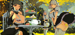 Rule 34 | 3girls, anchor choker, anchor necklace, apron, ass, autumn leaves, azur lane, black dress, black hairband, black skirt, breasts, center frills, choker, cleavage, cleavage cutout, clothes lift, clothing cutout, cup, dido (azur lane), dress, food, formidable (azur lane), frilled choker, frilled dress, frilled skirt, frills, gothic lolita, grey hair, hair between eyes, hair ribbon, hairband, highres, holding, holding cup, huge breasts, jewelry, lace-trimmed hairband, lace trim, large breasts, lolita fashion, long hair, macaron, maid, manjuu (azur lane), merican sack, multiple girls, necklace, one eye closed, panties, puffy short sleeves, puffy sleeves, purple eyes, red eyes, ribbon, round table, see-through, short hair, short sleeves, sirius (azur lane), sitting, skirt, skirt lift, table, thighhighs, tiered tray, twintails, two-tone dress, two-tone ribbon, underboob, underboob cutout, underwear, very long hair, waist apron, white apron, white dress, white hair, white legwear, white panties, wind, wind lift, yellow leaves