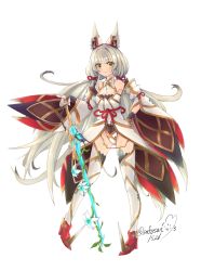 Rule 34 | animal ears, blunt bangs, breasts, cat ears, catalyst scimitar, chest jewel, cleavage, detached sleeves, facial mark, highleg, highleg leotard, highres, leotard, long hair, low twintails, medium breasts, nia (blade) (xenoblade), nia (xenoblade), silver hair, sofusan1526, solo, sword, thighhighs, twintails, very long hair, weapon, xenoblade chronicles (series), xenoblade chronicles 2, yellow eyes