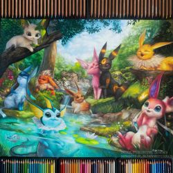 Rule 34 | :3, ^ ^, art tools in frame, blondynkitezgraja, blue eyes, blue sky, brown eyes, closed eyes, cloud, cloudy sky, colored pencil, colored pencil (medium), commentary, creature, creatures (company), day, eevee, english commentary, espeon, evolutionary line, fish, flareon, game freak, gen 1 pokemon, gen 2 pokemon, gen 4 pokemon, gen 6 pokemon, gen 7 pokemon, glaceon, grass, jolteon, leafeon, nature, nintendo, no humans, partially submerged, partially underwater shot, pencil, photo (medium), pokemon, pokemon (creature), realistic, rock, sky, sylveon, traditional media, tree, umbreon, underwater, vaporeon, water, wishiwashi, wishiwashi (solo), yawning