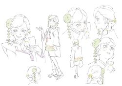 Rule 34 | 1girl, braid, character sheet, color trace, concert, hair behind ear, igarashi yuuki, multiple views, ochou (star wars), official art, open hand, open mouth, production art, sandals, smile, star wars, star wars: visions, white background