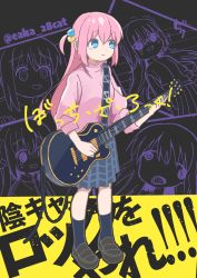 Rule 34 | + +, 1girl, black socks, blue eyes, bocchi the rock!, cotton 1186, cube hair ornament, electric guitar, expressionless, full body, gibson les paul, gotoh hitori, guitar, cube hair ornament, hair ornament, highres, holding, holding instrument, instrument, jacket, kneehighs, loafers, long hair, multiple views, one side up, pink hair, pink jacket, plaid, plaid skirt, shoes, skirt, socks, tearing up, track jacket, wavy mouth