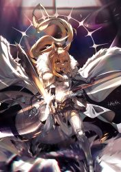 Rule 34 | 1girl, animal ear fluff, animal ears, arknights, armor, artist name, belt, black bow, blemishine (arknights), blonde hair, blood, blood from mouth, bow, breastplate, cloak, commentary, frown, fur-trimmed cloak, fur trim, gauntlets, greaves, grimace, hair bow, halak0000, highres, holding, holding sword, holding weapon, hood, hooded cloak, horse ears, horse girl, horse tail, long hair, looking at viewer, motion lines, overskirt, ponytail, sidelocks, signature, solo, standing, sword, tail, tears, very long hair, weapon, white cloak, yellow eyes