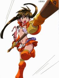 Rule 34 | 00s, 1girl, brown eyes, brown hair, flat chest, forest keeper nowa, hirata katsuzou, long hair, monkey, nowa (queen&#039;s blade), nowa (queen's blade), pointy ears, queen&#039;s blade, revealing clothes, ruu (queen&#039;s blade), skirt, solo, staff, twintails