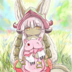 Rule 34 | 10s, artist request, brown eyes, rabbit, furry, made in abyss, nanachi (made in abyss), smile, white hair