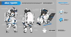 Rule 34 | 1girl, absurdres, android, black eyes, black hair, blue tongue, character sheet, colored tongue, english text, closed eyes, grey background, highres, looking at viewer, mechanical ears, original, short hair, sitting, sleeping, spacesuit, teeth, tyson tan, upper teeth only