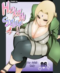 Rule 34 | 1girl, absurdres, arm support, artist name, blonde hair, breasts, brown eyes, cleavage, dragoon-rekka, forehead protector, from above, gradient background, halftone, halftone background, highres, huge breasts, nail polish, naruto, naruto (series), red nails, sitting, solo, tsunade (naruto)