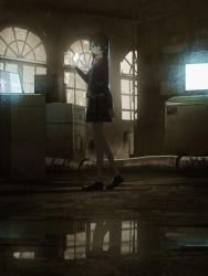 Rule 34 | 1girl, absurdres, arm at side, asteroid ill, backlighting, bad id, bad pixiv id, black jacket, blazer, bow, bowtie, cellphone, closed mouth, computer, full body, highres, holding, holding phone, indoors, industrial pipe, jacket, laptop, loafers, long sleeves, looking at viewer, nijisanji, phone, photocopier, pink bow, pink bowtie, plaid, plaid skirt, pocket, puddle, reflection, screen light, shoes, skirt, smartphone, smile, solo, standing, thighhighs, tsukino mito, tsukino mito (1st costume), virtual youtuber, water, white thighhighs, wide shot, window, zettai ryouiki