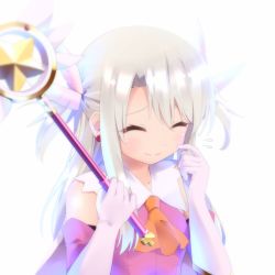 Rule 34 | 1girl, ^ ^, blurry, closed eyes, depth of field, elbow gloves, closed eyes, fate/kaleid liner prisma illya, fate (series), finger to cheek, flying sweatdrops, gloves, goribote, hair ornament, holding, illyasviel von einzbern, long hair, magical girl, magical ruby, md5 mismatch, prisma illya, smile, solo, wand, wavy mouth