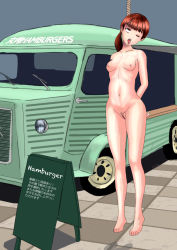 Rule 34 | 1girl, car, corpse, food truck, hanged, highres, motor vehicle, nude, original, tagme