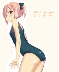 Rule 34 | 1girl, 2016, artist name, brown eyes, dated, from side, garnet, hair ribbon, looking back, one-piece swimsuit, original, pink hair, ribbon, school swimsuit, signature, solo, swimsuit